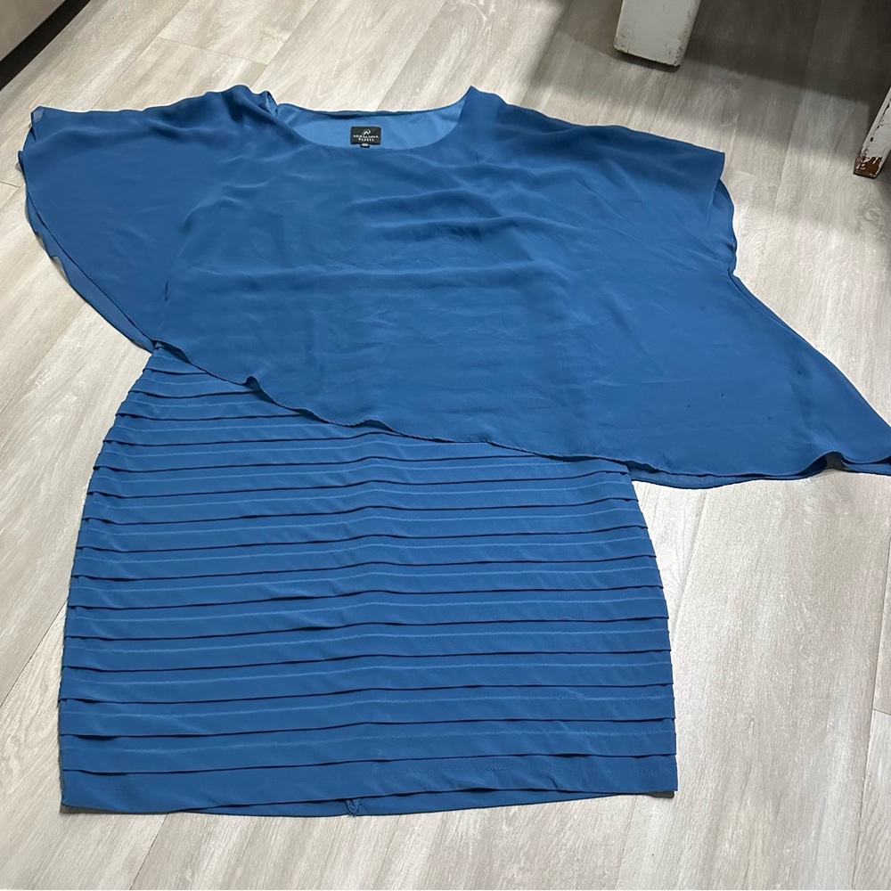 Adrianna Papell Blue Strech Asymmetrical Formal Dress Sz 16W
